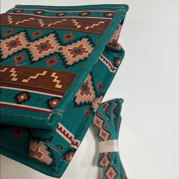 WRANGLER SOUTHWESTERN PRINT TOTE + CROSSBODY BAG - Turquoise - Picture 8 of 11